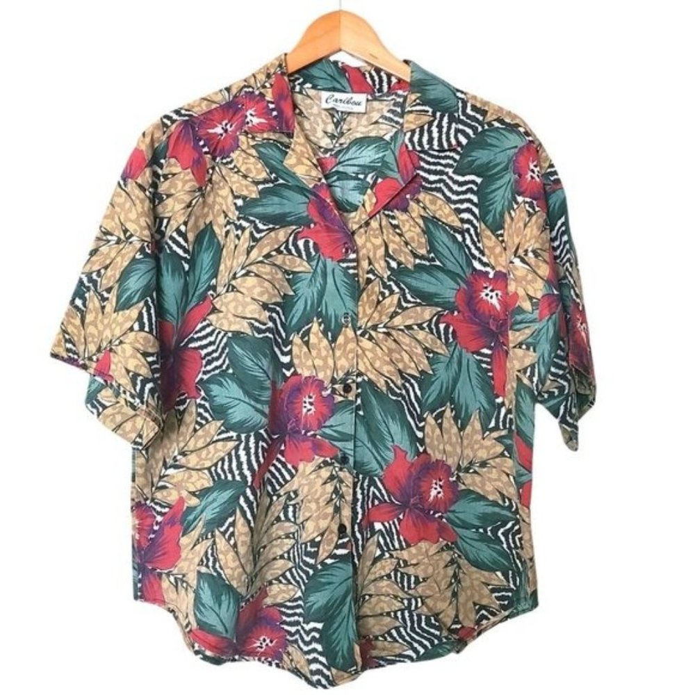Vintage Caribou 80's Button Up Floral Shirt Button Up size 18 Made in U.S.A